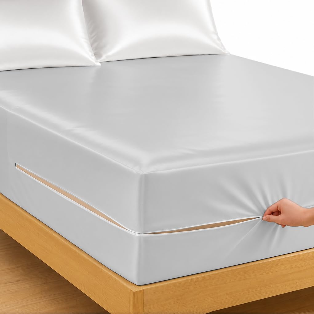 Silky Microfiber Zipper Fitted Sheet- 12" Deep- Light Grey- King Size-image-39