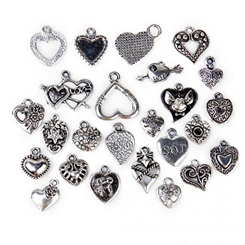 SNAPPSY 25pcs Alloy Silver Various Heart Shapes Charms Pendants Beads-picture-25