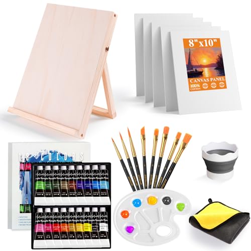 Whalsure Paint Set Acrylic Paint Set for Kids & Adults - Painting Supplies with 18 Acrylic Paints 8 Painting Brushes 5 Canvas Panels etc
