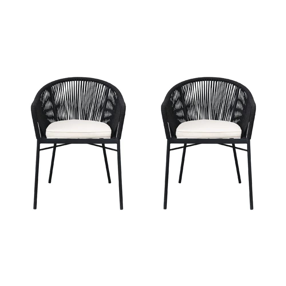 DEVOKO Rope Handwoven Weaving 2 Seater Chair Patio Set with Cushion for Home and Outdoor (Black and White)