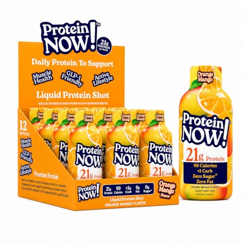Protein Now Liquid 3 oz. Protein Shot By NutraBio 21g Protein 0 Carbs 0 Fat GLP-1 Support Ready-to-Drink No Refrigeration Whey & Collagen Protein for Hair Skin & Nails On-the-Go Nutrition- Orange Mango