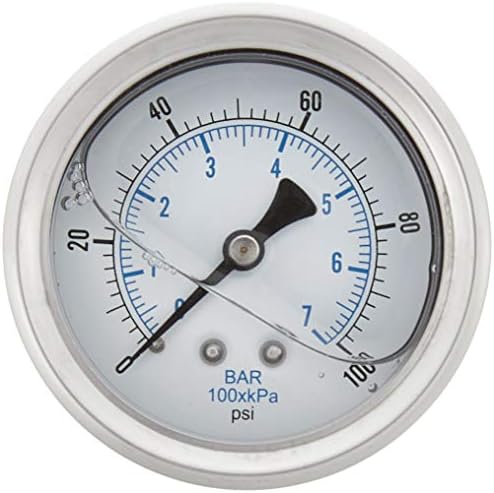 New Stainless Steel Liquid Filled Pressure GAUGE WOG Water Oil Gas 0 to 100 PSI Center Back Mount 0-100 1/4" NPT Male 2.5" FACE DIAL for Compressor Hydraulic AIR Tank