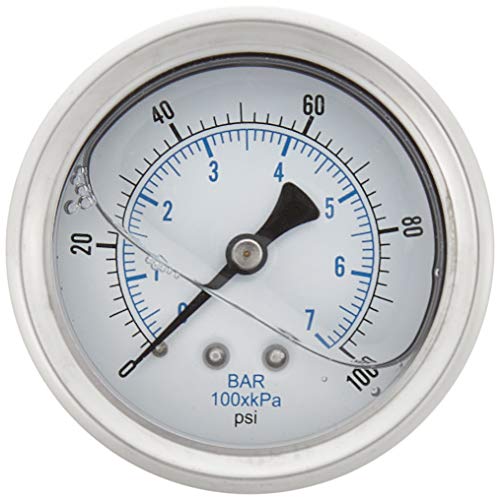 New Stainless Steel Liquid Filled Pressure Gauge Wog Water Oil Gas 0 To 100 Psi Center Back Mount 0-100 1/4" Npt Male 2.5" Face Dial For Compressor Hydraulic Air Tank #TOP12