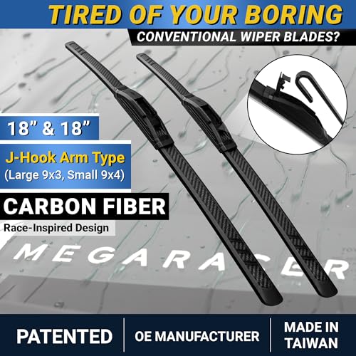 Image of Premium Silicone Windshield Wiper Blades 18 inch & 18 inch (2 Pack) for Car & Truck | Carbon Fiber Design, Quiet & Smooth Streak-Free Clean Wipe, All-Season, OEM Quality, Front Automotive Replacement Wipers