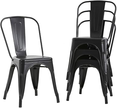 Metal Chairs Set of 4 for Dining Room Metal Bar Stools with Back Trattoria Chairs 18 Inch Seat Width Industrial Chair No Arms Tolix Stool 330LBS Weight Capacity,Black