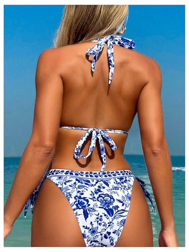 Milumia Women's Boho Floral Halter Bikini Set Tie Side Low Waisted 2 Piece Swimsuits2