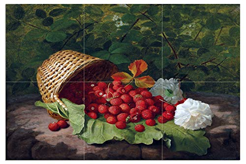 Tile Mural Still Life Berries Flowers Strawberry Rose Basket By William Hammer Kitchen Bathroom Shower Wall Backsplash Splashback 3X2 4.25" Ceramic, Matte #TOP16