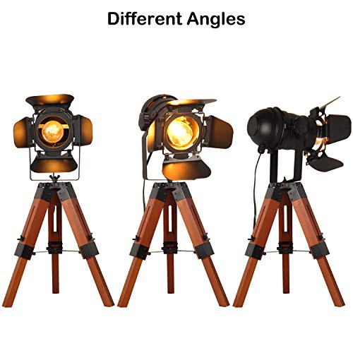 Cosylux Industrial Tripod Camera Table Lamp Vintage Wood Cinema Decorative Searchlight Farmhouse Standing Lighting Fixtures Nautical Spotlight Decorations-Without E26 Bulbs For Living Room Office #TOP1