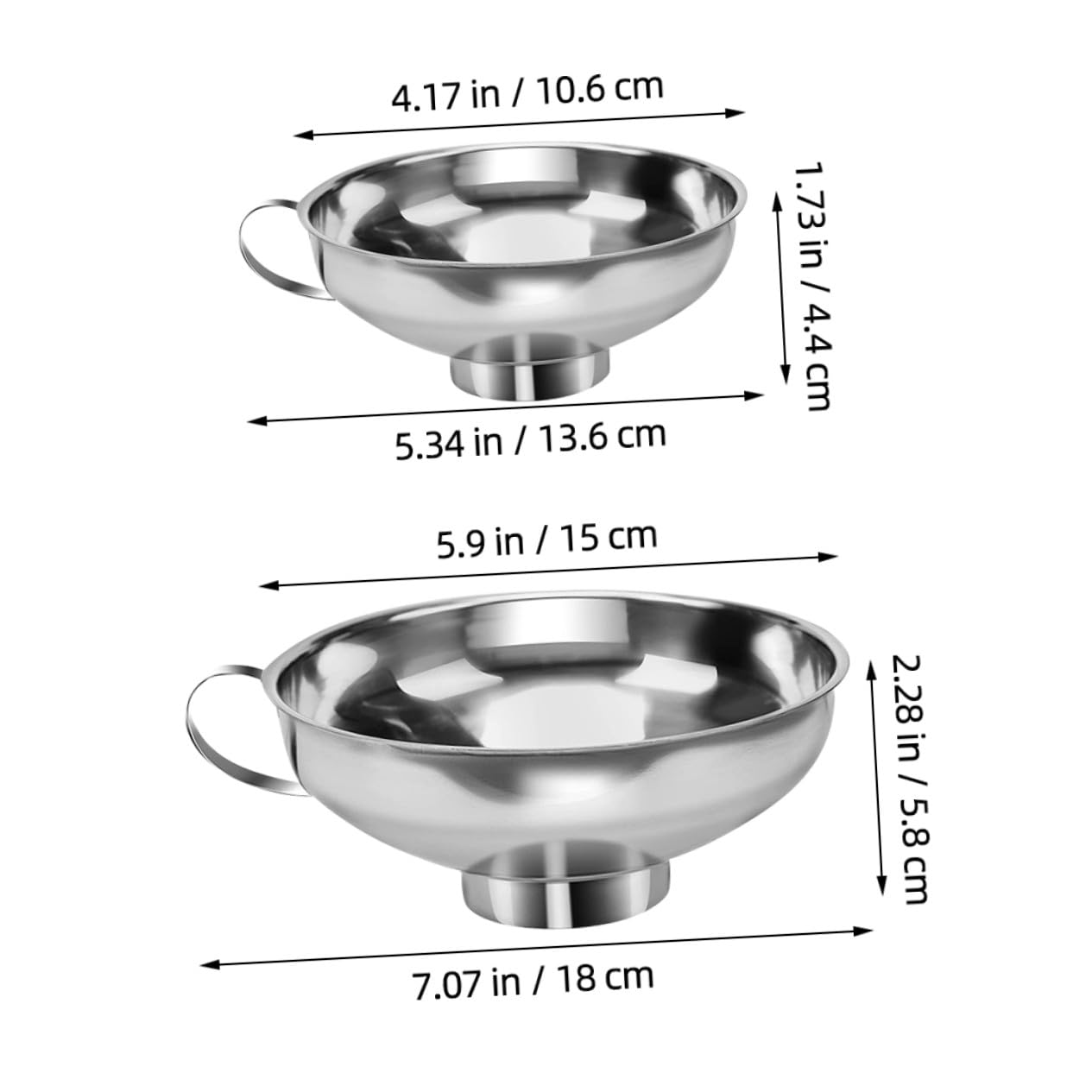 Embudo de Cocina de Boca Ancha 4 Piezas de Acero Inoxidable | Plata, Control Preciso del Flujo y Limpieza Sencilla, Uso Doméstico Diario y Cocina Profesional