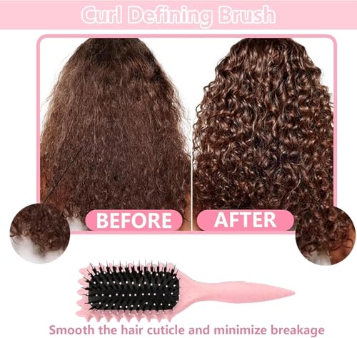 Image of Combelle 5-in-1 Curl Hair Brush, Vegan Boar Bristles, Bio-Baked PLA Handle, Detangling and Frizz Control for Curly Hair (Pink)