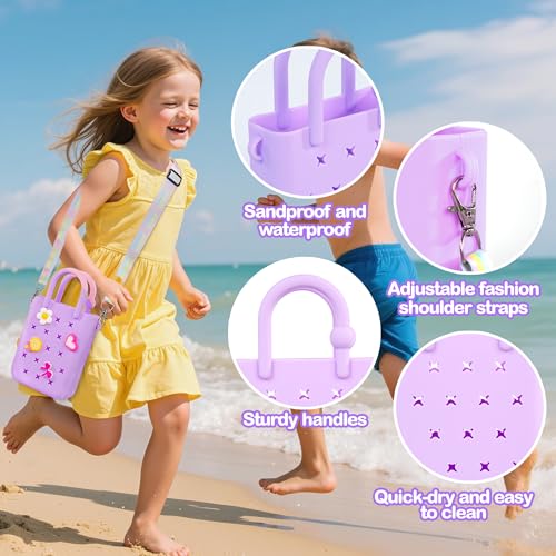 silicone small rubber beach bag with 20 charms hole handbag with adjustable shoulder strap girls and woman
