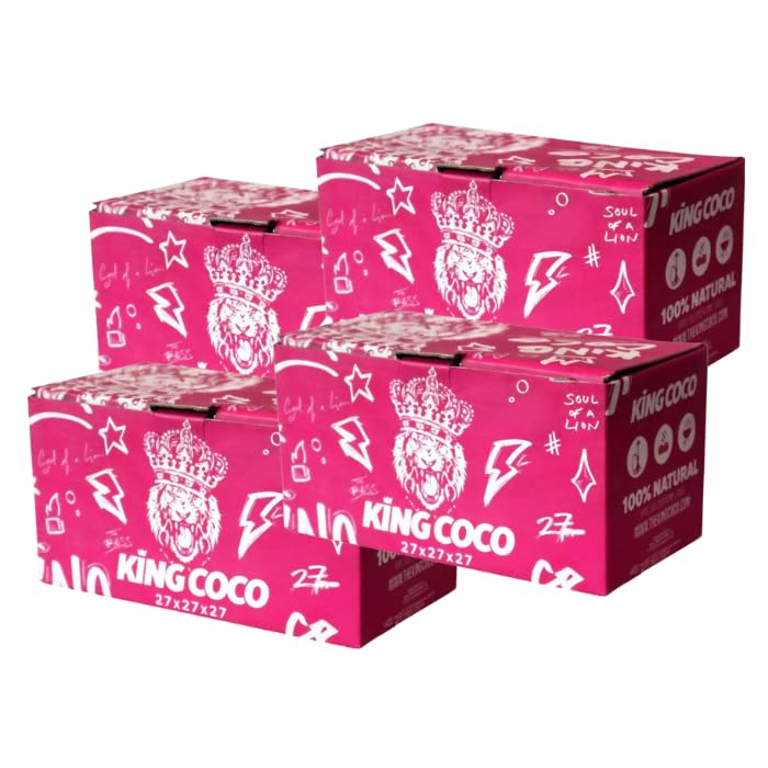 King Coco - Carbón Natural de Coco Premium 4KG 27mm para Cachimba y BBQ Briquetas para Shisha y Barbacoas, Larga Duración de Combustión