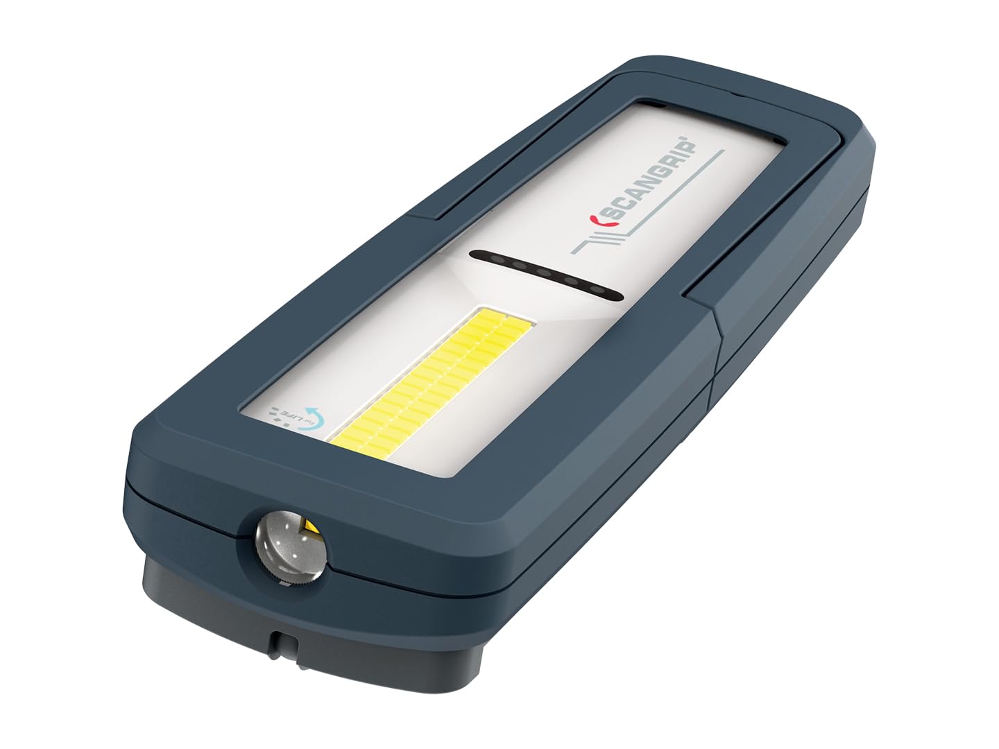 Scangrip Uniform Lámpara de Trabajo LED Recargable | 500 Lúmenes, con Base de Carga, Imán, Gancho y Clip | IP65 Resistente al Agua y Polvo, Cabezal Inclinable, USB-C, Portátil y Ergonómica