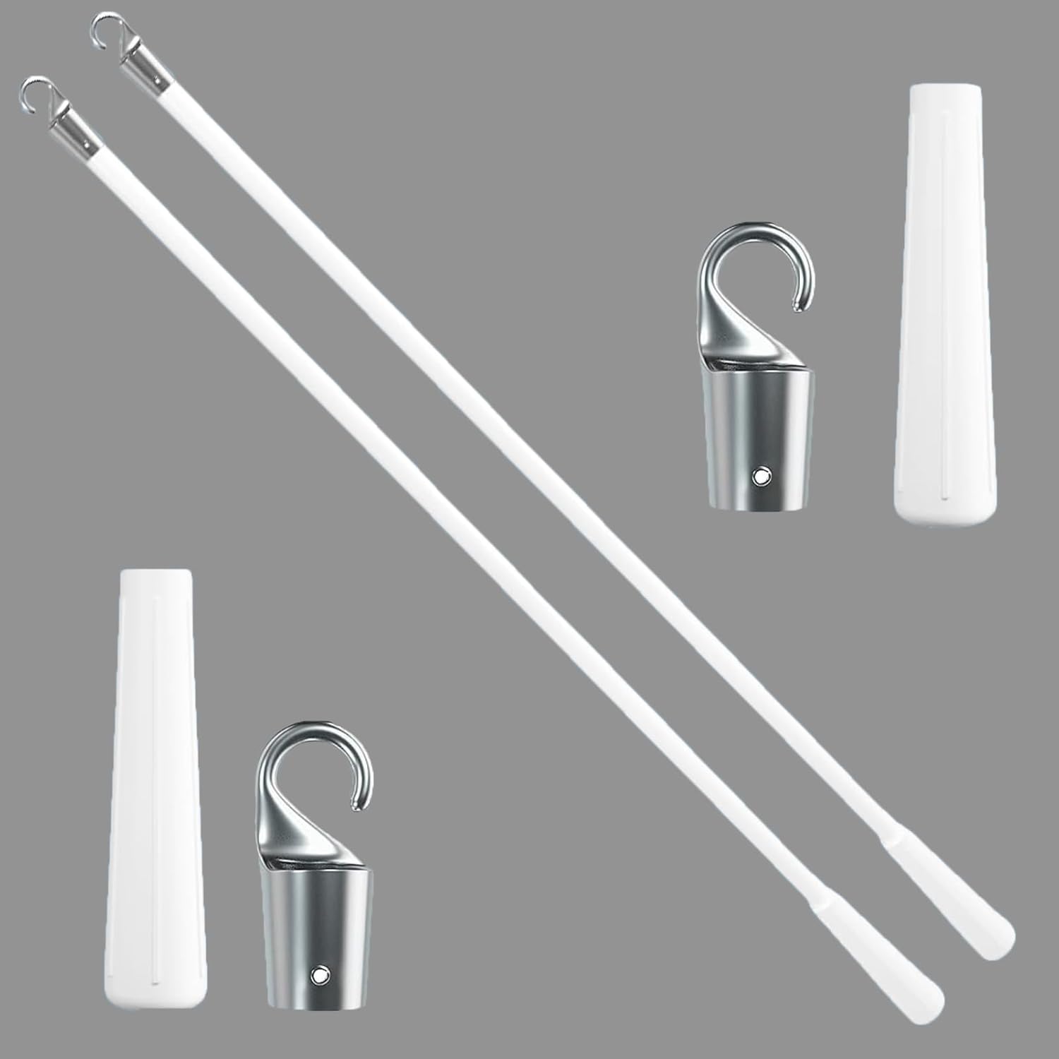 2-Pack 36 Inch White Fiberglass Vertical Blind Wand Replacement Durable Tilt Control Rod with Hook & Handle Replacement Parts for Vertical Blinds & Window Shades