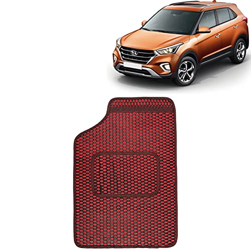 Image of Kingsway Dotted Design Car Floor Foot Mats Universal Fit for Hyundai Creta, Model Year : 2018-2019, Water and Dustproof, Color Red, Set of 5 Pieces