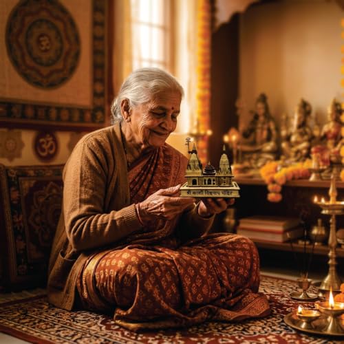Image of eXme Kashi Vishwanath Temple Wooden Model - Exquisite Pine MDF Craft Ideal for Gifting and Puja Spirituality and Home Decore and Pooja Room, 14 x 13 Cm