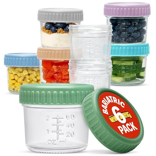 Stock Your Home Glass Bariatric Portion Control Containers (6 Pack) 4 oz Mini Food Storage Jars with Leakproof Lids Color Coded Meal Prep Containers for Bariatric Meals Snacks and Baby Food