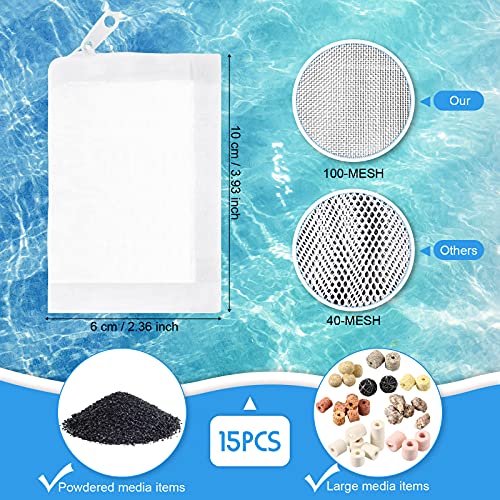 Image of Geiserailie 15 Pcs Aquarium Filter Media Bags 150 Micrometer Fine Filter Bags Mesh Reusable with Zipper for Activated Carbon Resins (2.4 x 4 Inch)