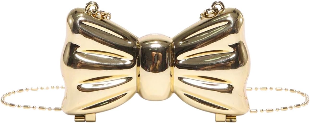 QWINEE Women's Bow Shaped Mini Clutch Purses Cocktail Evening Bag Chain Strap Solid Mini Crossbody Bag for Party