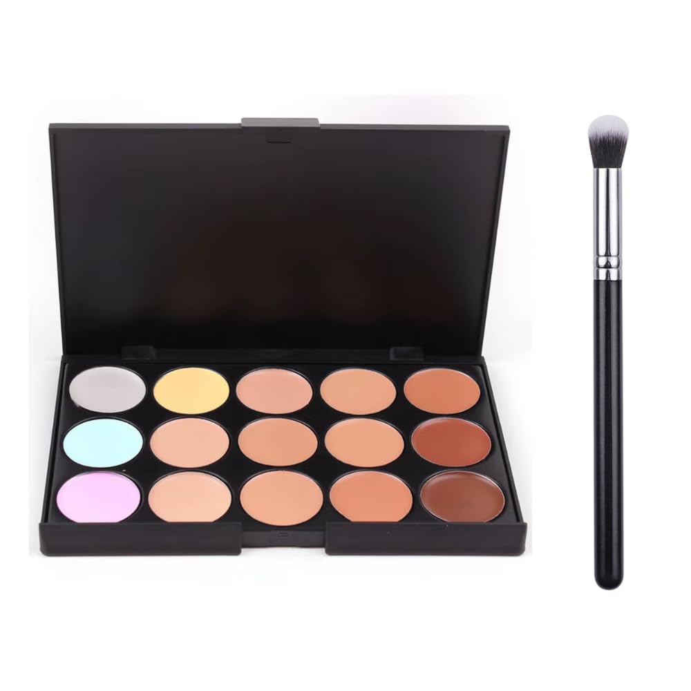 Professional 15-Color Concealer Palette with Makeup Blending Brush, Cosmetic Face Makeup Kit-image-9
