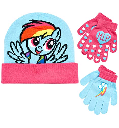 Hasbro My Little Pony Girls Winter Hat and 2 Pair Gloves or Mittens (Toddler/Little Girls)