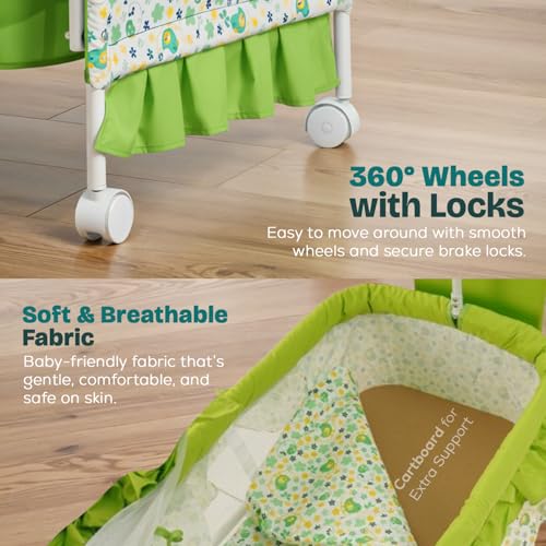 Image of BAYBEE Baby Cradle and Swing for Newborn Babies with Mosquito Net, Portable Jhula with 360 Wheel Lock, Sleeping Swing Bassinet, Uyyala Palna for 0-12 Months Boys & Girls (Green)