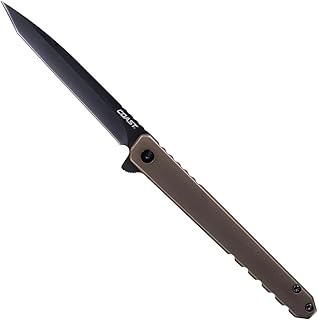 COAST Founder's Collection LX522 ORIGIN, TANTO Blade, Gentleman's EDC Folding Pocketknife, Flip Tab, Frame Lock, Pocket Clip, Stainless-Steel, Black Blade & Brown Handle