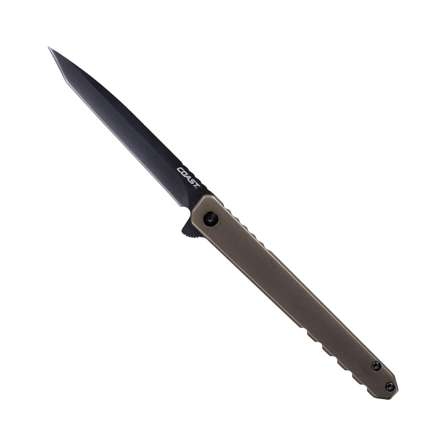 Coast Founder's Collection LX522 ORIGIN, TANTO Blade, Gentleman's EDC Folding Pocketknife, Flip Tab, Frame Lock, Pocket Clip, Stainless-Steel, Black Blade & Brown Handle