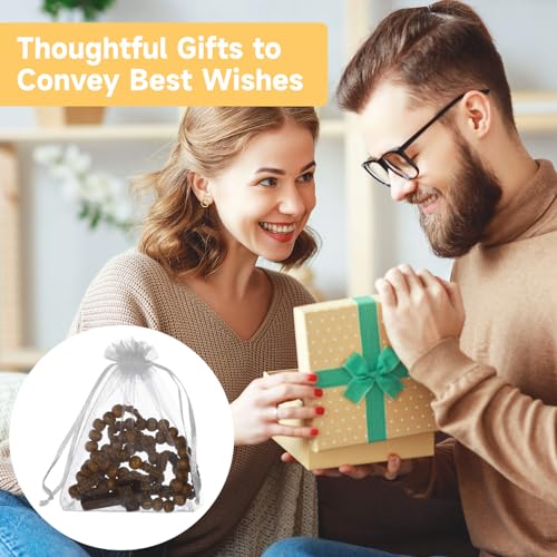 Lnrueg 48 Pcs Wooden Bead Rosary Necklaces with Organza Bags, Jesus Cross Pendant Rosary Necklace, First Communion Beads, Catholic Gifts Baptism Favors, 4 Colors4