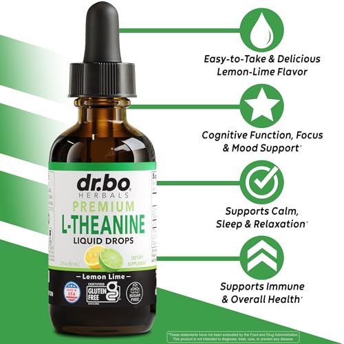 Image of L Theanine 200mg Liquid Drops - Natural Sleep Support & Focus Supplement for Kids & Adults - Vegan, Non-GMO, Gluten Free 200mg Pure L-Theanine Drops Liquid Supplements, Mood Ltheanine for Kids 2 FL Oz