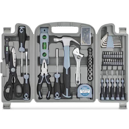 Hi-Spec Juego de Herramientas para el Hogar de 54 Piezas. Kit de Herramientas Gris Generales para Reparaciones en Casa con Estuche de Transporte. Incluye Mosquetón y Abrebotellas Mini