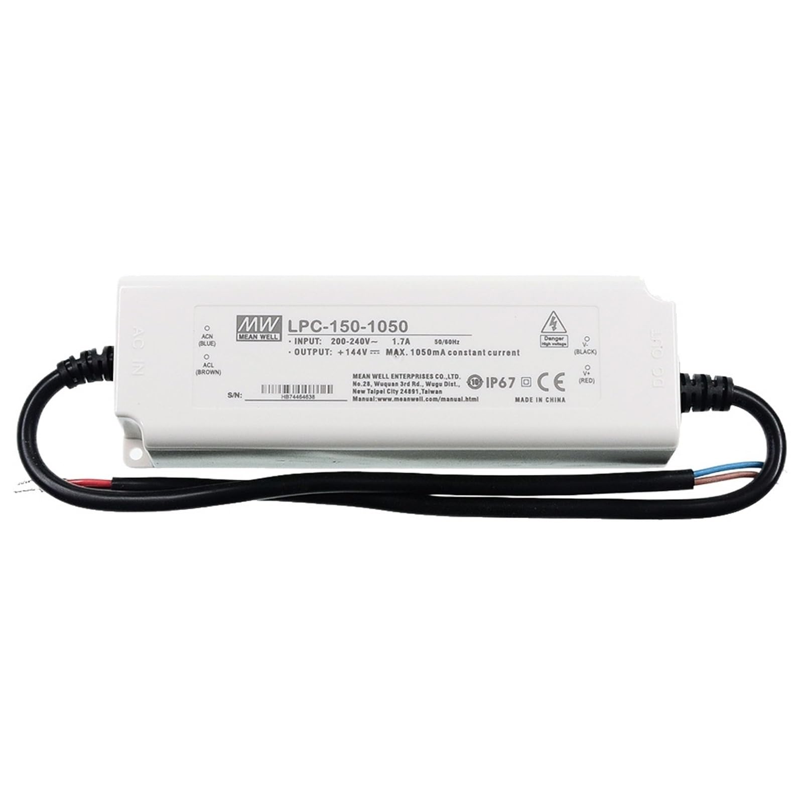 FCARUMIQP LPC-150-1050 Switching Power Supply 1050mA 72~144V DC 150W IP67 Waterproof LED Driver 220VAC