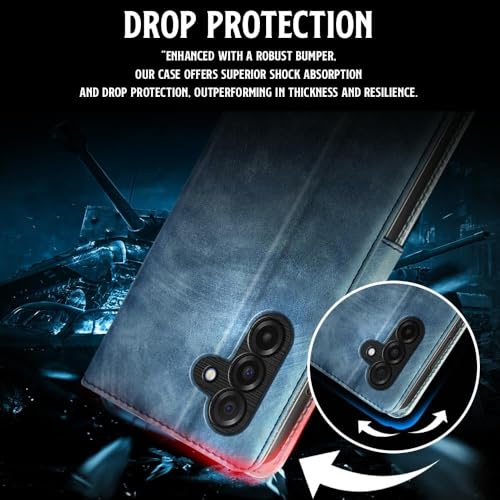 Image of WOW IMAGINE Shock Proof Flip Cover Back Case for Samsung Galaxy M17 5G | A17 5G | F17 5G (Magnetic Button Flip Case | Wallet Pockets & Stand | Leather Finish | Aquamarine)