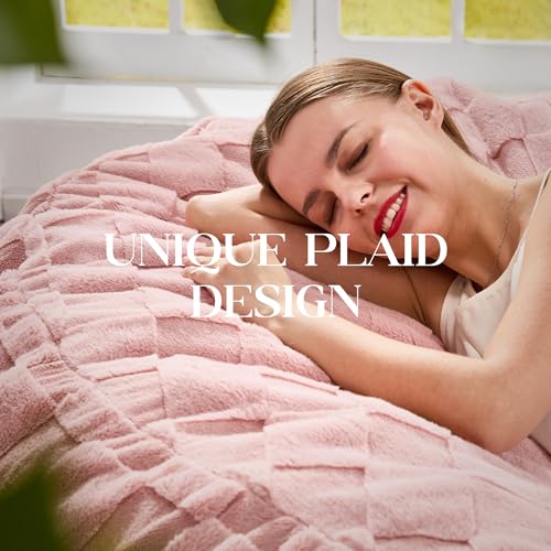 Image of Hobestluk Giant Bean Bag Chairs 6FT Oversized BeanBag Chair for Adult Jumbo | Memory Foam,Washable Cover,Unique Fluffy Plaid,Comfy Bean Bag Bed with Filler Gaming Reading Bedroom Living Room | Pink 6FT