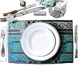 Artbisons Sets of 6 Place Mats Blue Abstract 16x12 Thickly Soft Luxury Handmade Table Mats