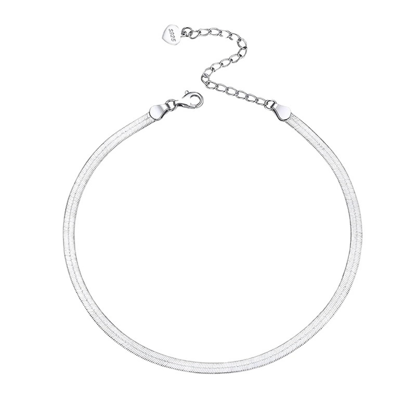 Cavigliera Donna Argento 925, Cavigliera Donna Estiva Serpente Piatta Larghezza 2.5MM Argento, Regolabile Fino a 26 cm - Bracciali alla Caviglia da Spiaggia Cavigliere per Donne