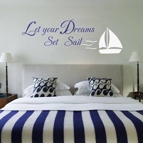 Let Your Dreams Set Sail - Vinyl Wall Decal in Nautical Theme with Inspirational Saying 19"H x 58"W Cover