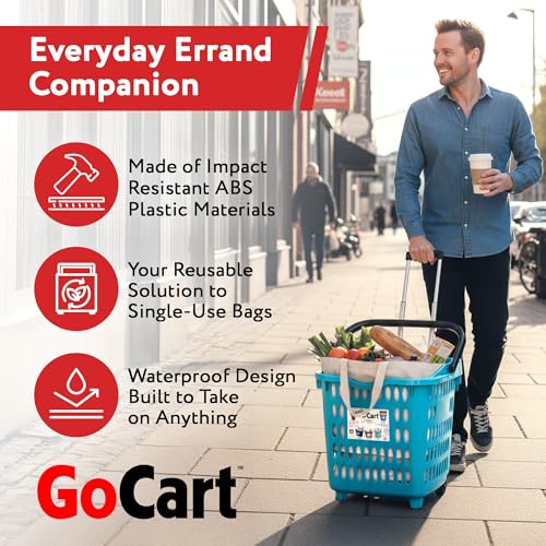 dbest products Bigger GoCart Grocery Cart Rolling Shopping Laundry Basket on Wheels Hamper with Telescopic Handle Cleaning Caddy Trolley, Teal, Bigger 1 pack by dbest products - Image 4