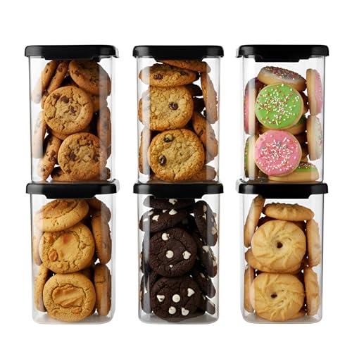 Image of Plastic Airtight Containers Set For Kitchen Storage And Containers Box For Pantry Organization And Container (1100ml, Black And Transparent) Set of 6