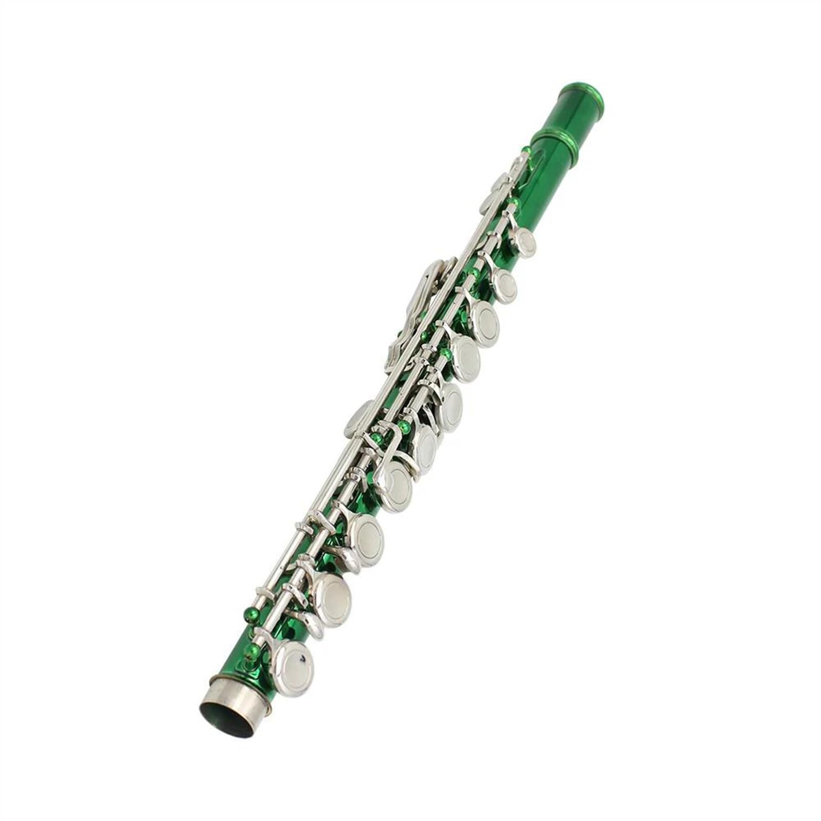 Flauta de llave plateada niquelada con tubo de cuproníquel verde de 16 agujeros con estuche y soporte para flauta Flauta Travesera Kit