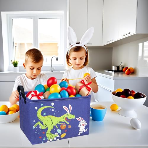Image of Dinosaur Easter Basket for Kid Large Empty Baby Rectangular Cute Easter Gift Storage Basket Bunny Eggs Decor (Dinosaur Rabbit)
