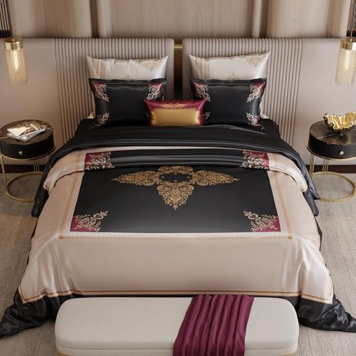 Image of Stoa Paris 300TC UltraSatin Super Size 7 Piece Comforter Set, 274cm x 274cm Ideal for King & Double Bed, Gentle on Skin & Hair, Fade & Wrinkle Resistant, Home Decor, Quick Dry, Coronation - Black