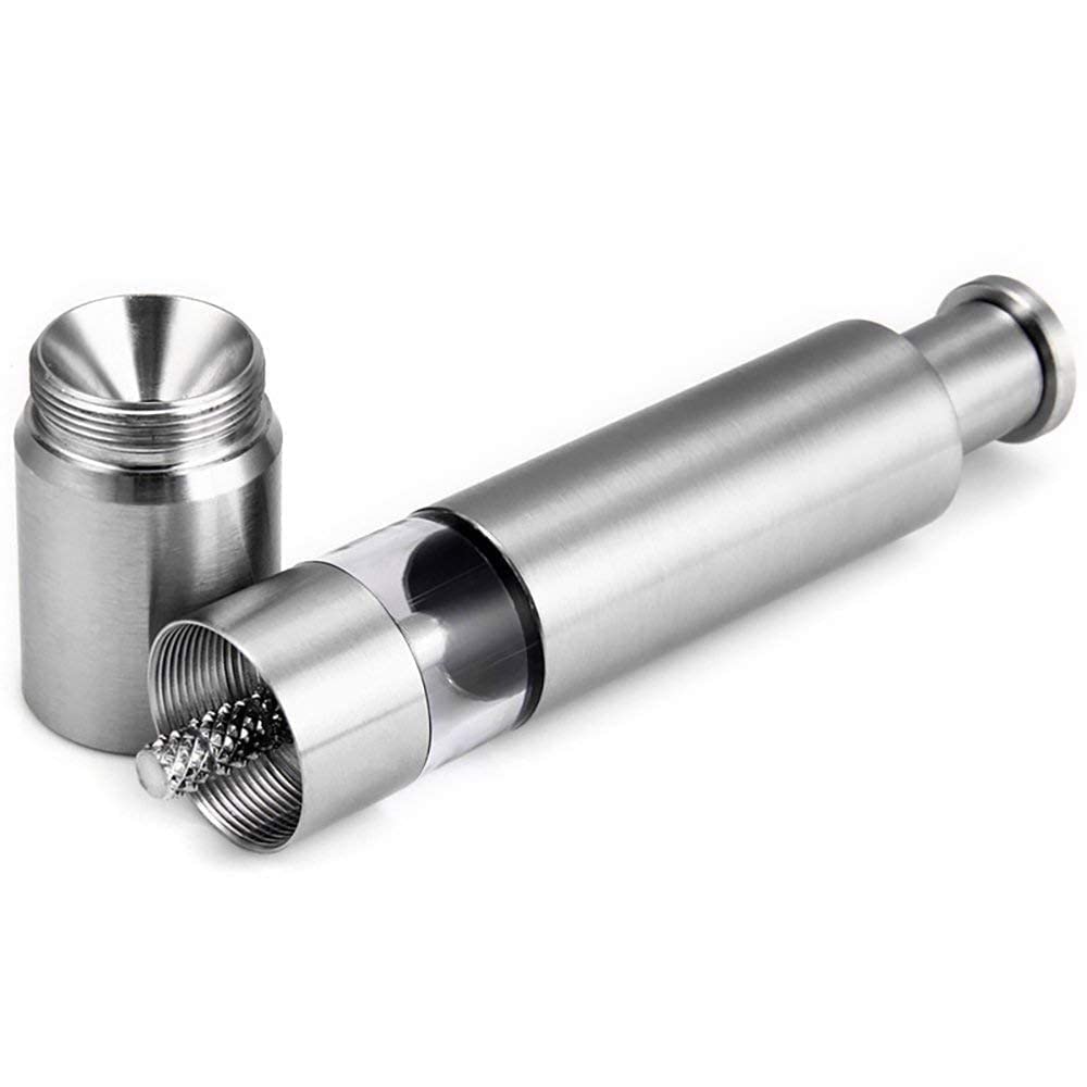 Home BrilliantMini Stainless-Steel One-Handed Thumb Push Button Salt and Pepper Grinder for Black Pepper or Salt Home BrilliantMini Stainless-Steel One-Handed Thumb Push Button Salt and Pepper Grinder for Black Pepper or Salt
