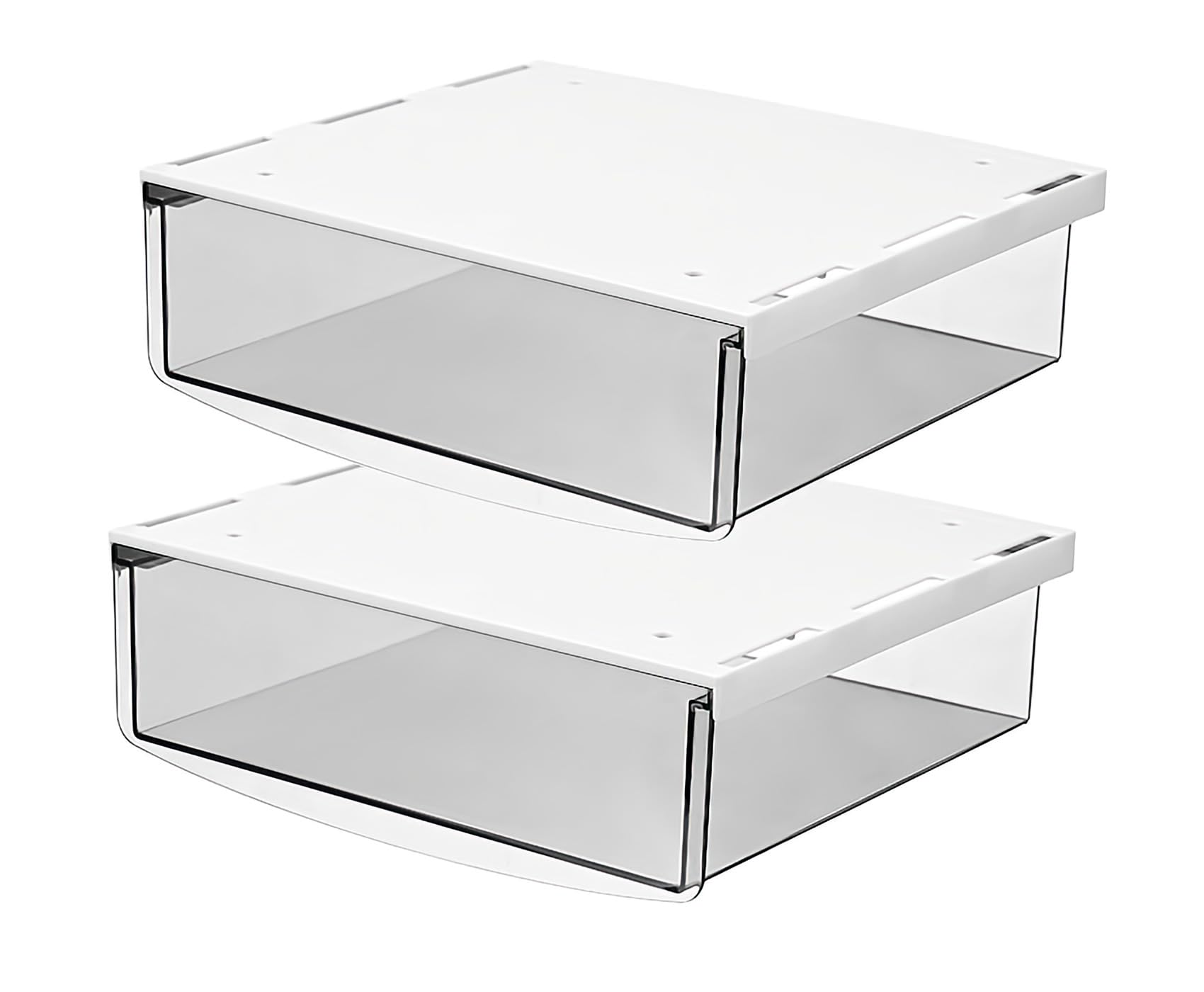 TUKA 2X 1,7L Cajón Debajo del Escritorio 21x18x5,4cm, Autoadhesivos Cajón Oculto de Almacenamiento, Grande Utensilios Organizador Debajo del Estante Oficina Hogar, 2 Unidades Transparente TKD8607