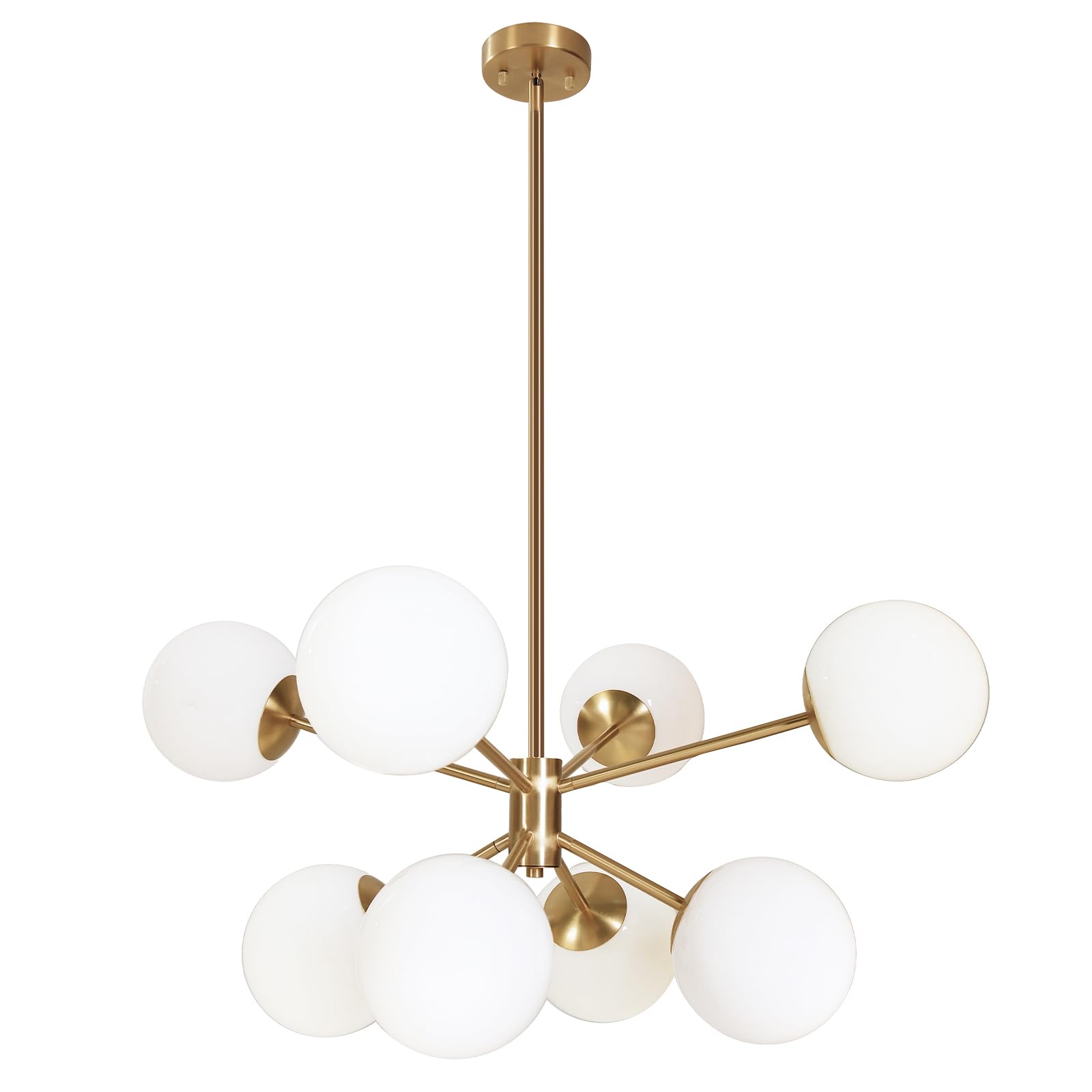 Folux Modern Gold Butterfly 8-Light Chandelier with 6'' Globe Milk Glass, Modern Sputnik Chandelier for Dinning Room Living Room Bedroom