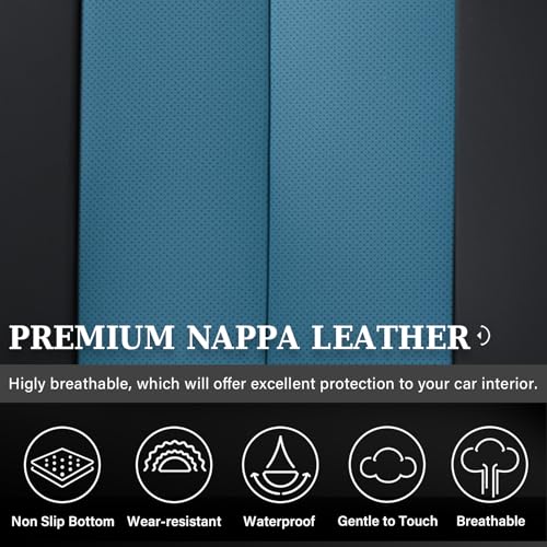 Image of Coverado Back Leather Car Seat Covers for Trucks, Rear Seat Covers for Cars, Automotive Seat Covers Back Car Seat Cover, 3-Pieces Waterproof Nappa Leather Car Seat Cushion Protector, Black&Blue