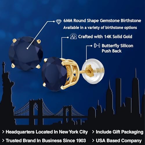 Gem Stone King 14K Yellow Gold Gemstone Birthstone Stud Earrings | Round 6MM | Gold Earrings For Women Men2