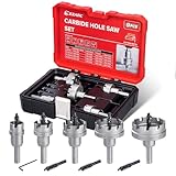 EZARC Tungsten Carbide Hole Saw Kit, 7/8'–2' Hole Saw Set with Pilot Drill Bits and Hex Key, for Stainless Steel and Hard Metal