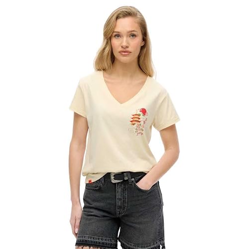 T shirt décontracté à col V femme Superdry Suika Metallic - vue 2