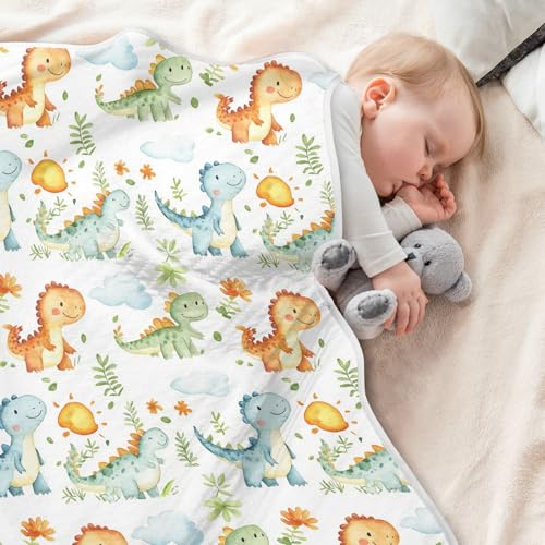 Image of Toddler Blanket for Baby Boy or Girl Soft Warm Multi Use Wrap Swaddle for Nursery /Strolleoddler Bed /Car seat 30X40in Cute Dinosaurs